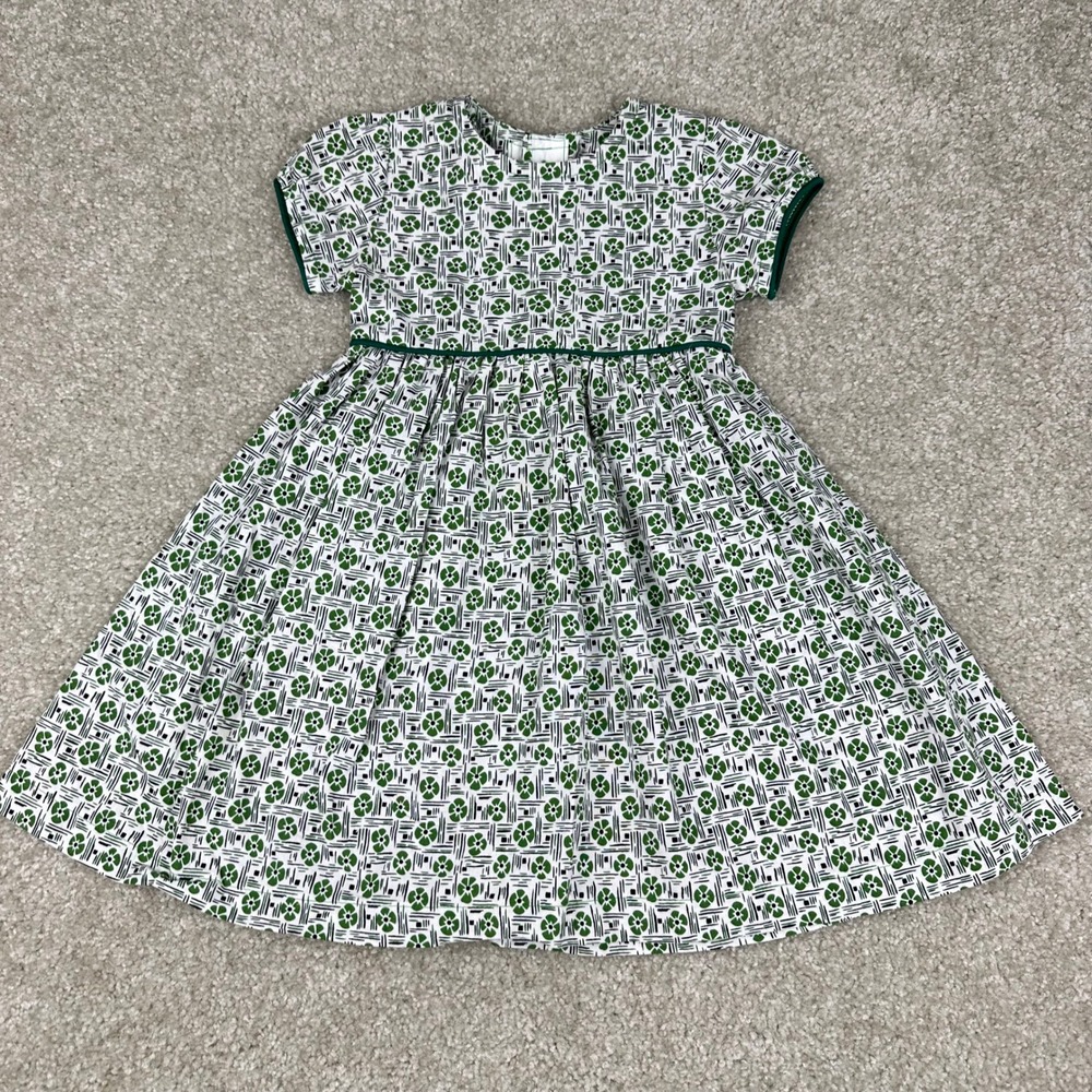Green Floral Geometric Short Sleeve Fit & Flare Toddler Dress 3T Retro Mod